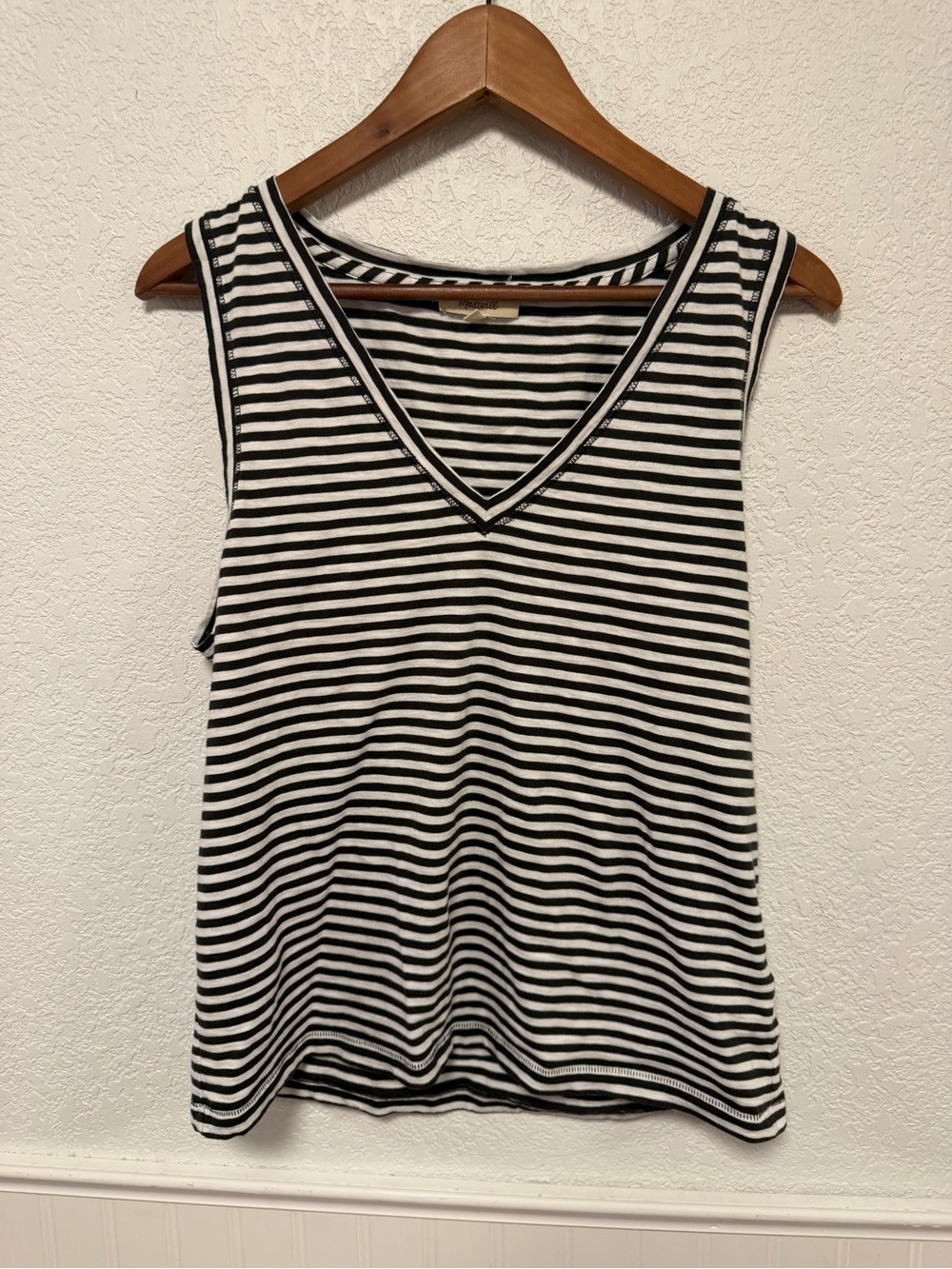 Madewell Black & White Striped V-Neck Tank